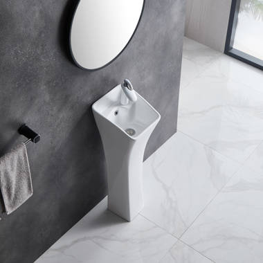 Eridanus 5.71'' Tall Glossy White Ceramic Oval Pedestal Bathroom 